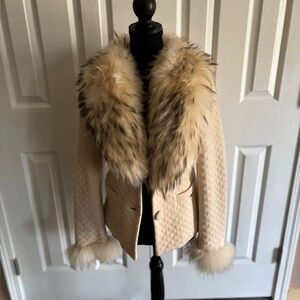 GEIGER VTG BOILED LAMBS WOOL JACKET WITH AUTHENTIC LAMB FUR TRIM SIZE 38